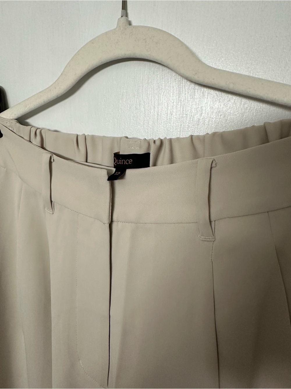 Pleated Crepe Wide Leg, Light Khaki Dress Pants - Picture 4 of 5